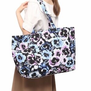 Vera Bradley Grand Tote & Clutch set Plum Floral Pansies NWT